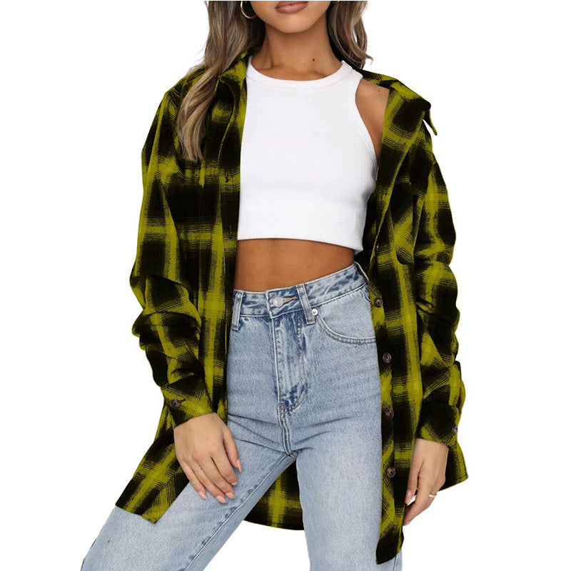 Loose-Fit Flannel Shirt with Button Closure in Plaid