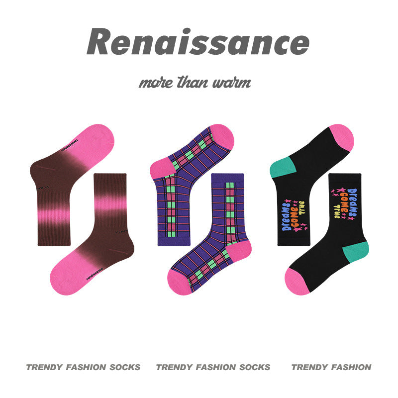 Mid Calf Vintage Gradient Cotton Socks