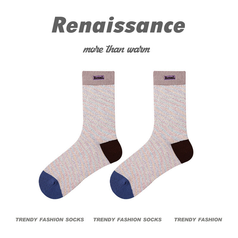 Mid Calf Seamless Wool Blend Striped Socks