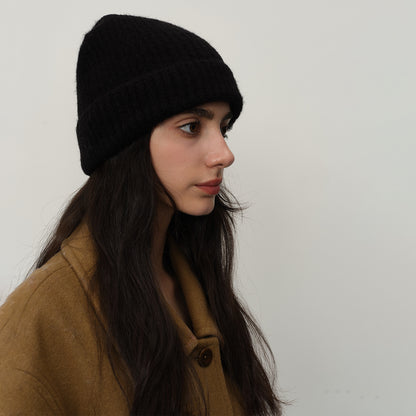 Classic Solid Color Knitted Wool Blend Beanie for Women