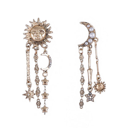 Tassel Drop Earrings Sun Moon Star Statement Celestial