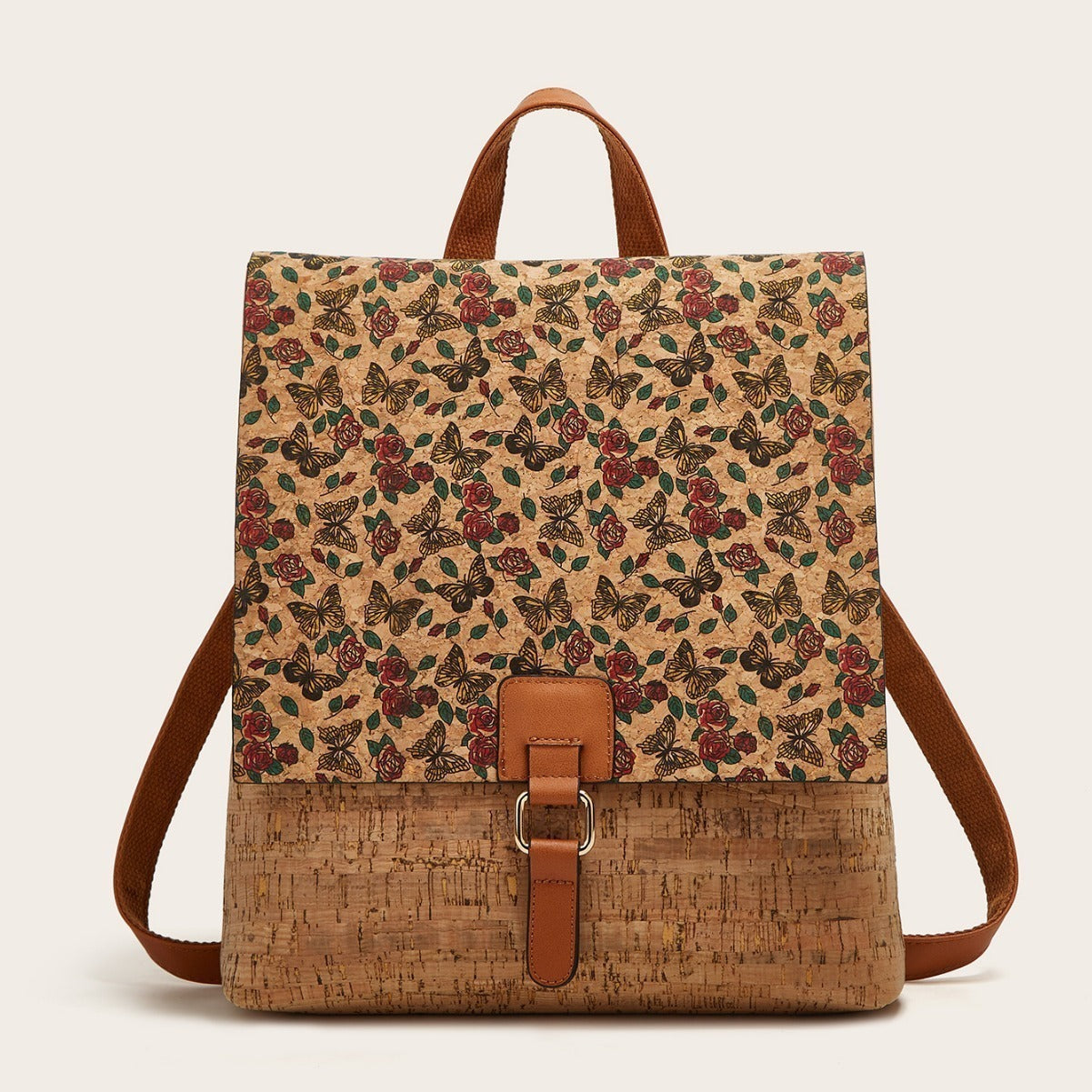 Vintage Style Floral Cork Backpack Large Capacity Tote