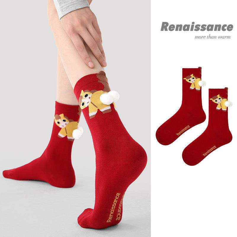 Mid Calf Horse Motif Cotton Blend Comfort Socks