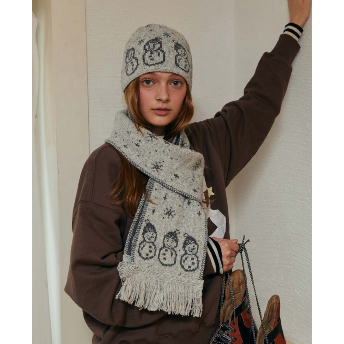 Cartoon Snowman Knitted Scarf Winter Warmth Casual Style