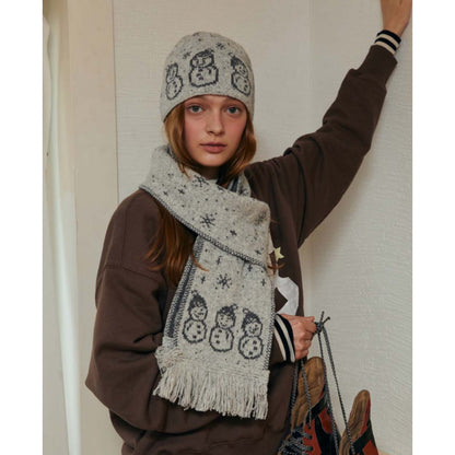 Cartoon Snowman Knitted Scarf Winter Warmth Casual Style