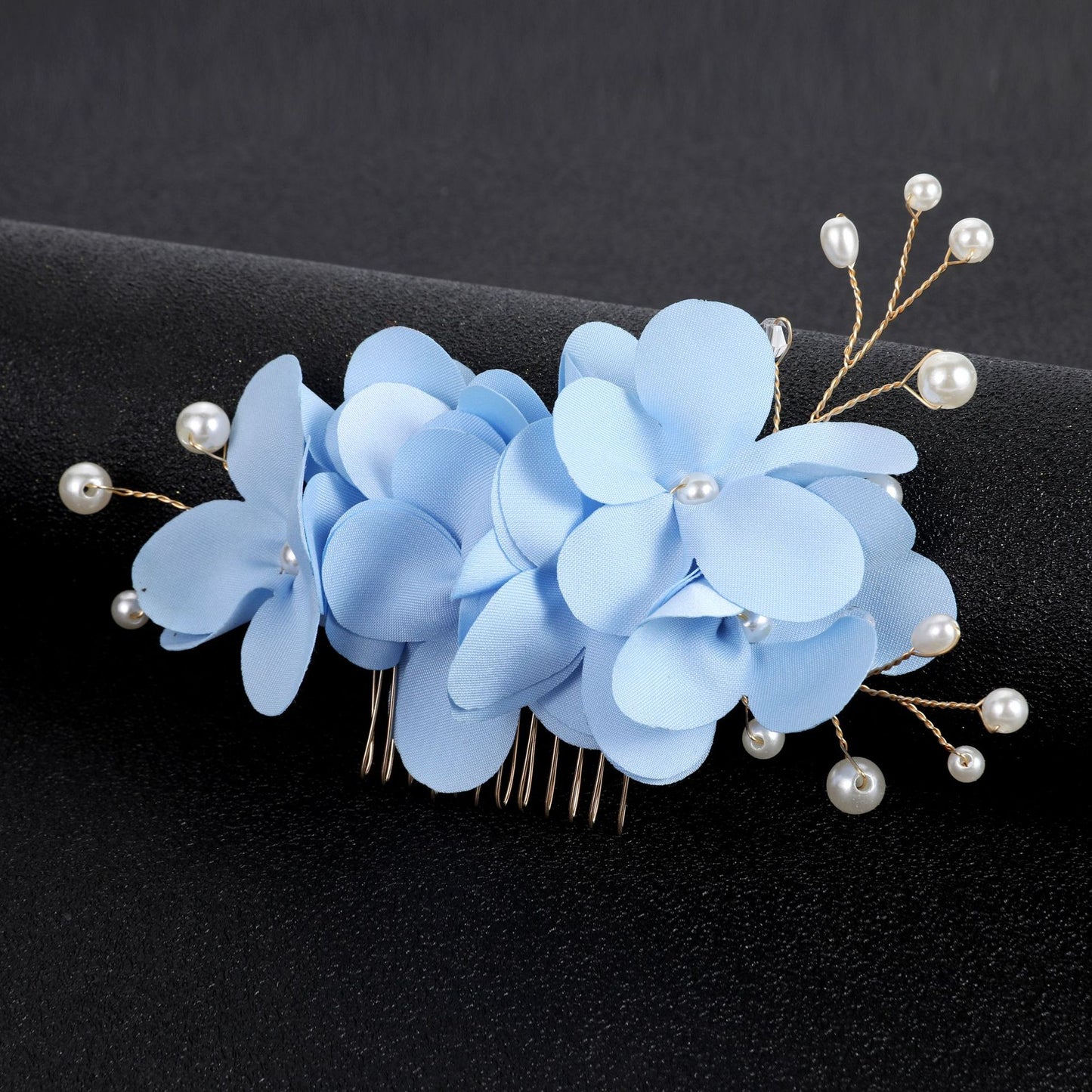 Red Fabric Flower Pearl Hair Comb Wedding Accessory