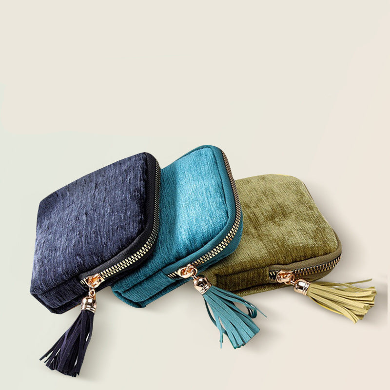 Jewelry Organizer Tassel Zip Double Layer Pouch