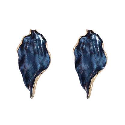 Minimal Luxury Asymmetric Leaf Enamel Stud Earrings