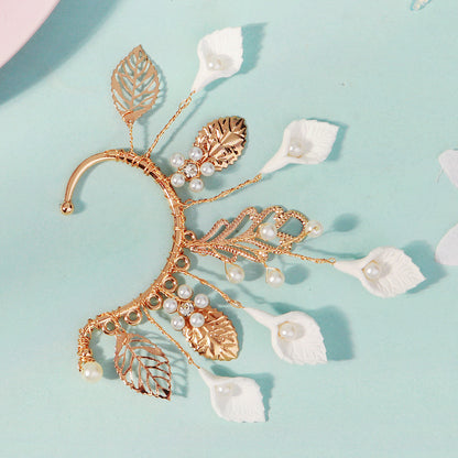 Handcrafted Floral Ear Cuffs with Crystal Accents - Bohemian Style