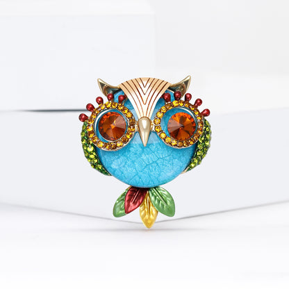 Fashion Owl Brooch With Rhinestones Vintage Alloy Scarf Pin