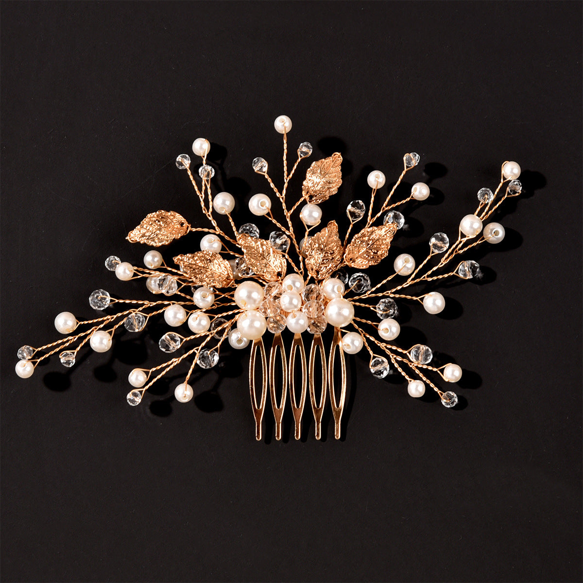 Gold Leaf Crystal Bridal Hair Comb Elegant Wedding Headpiece
