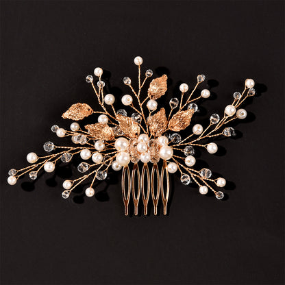 Gold Leaf Crystal Bridal Hair Comb Elegant Wedding Headpiece