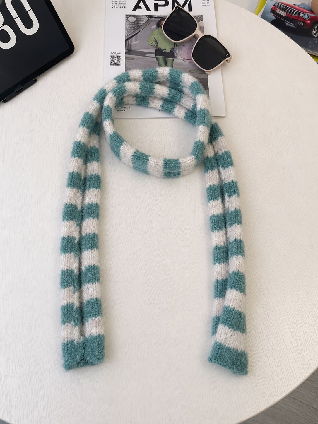 Retro Striped Knit Scarf Cozy Multicolor Infinity Scarf