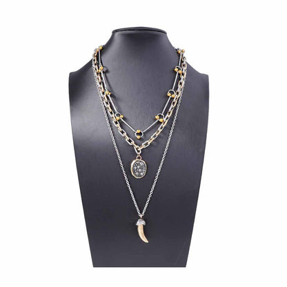 Layered Antler Pendant Necklace Geometric Casual