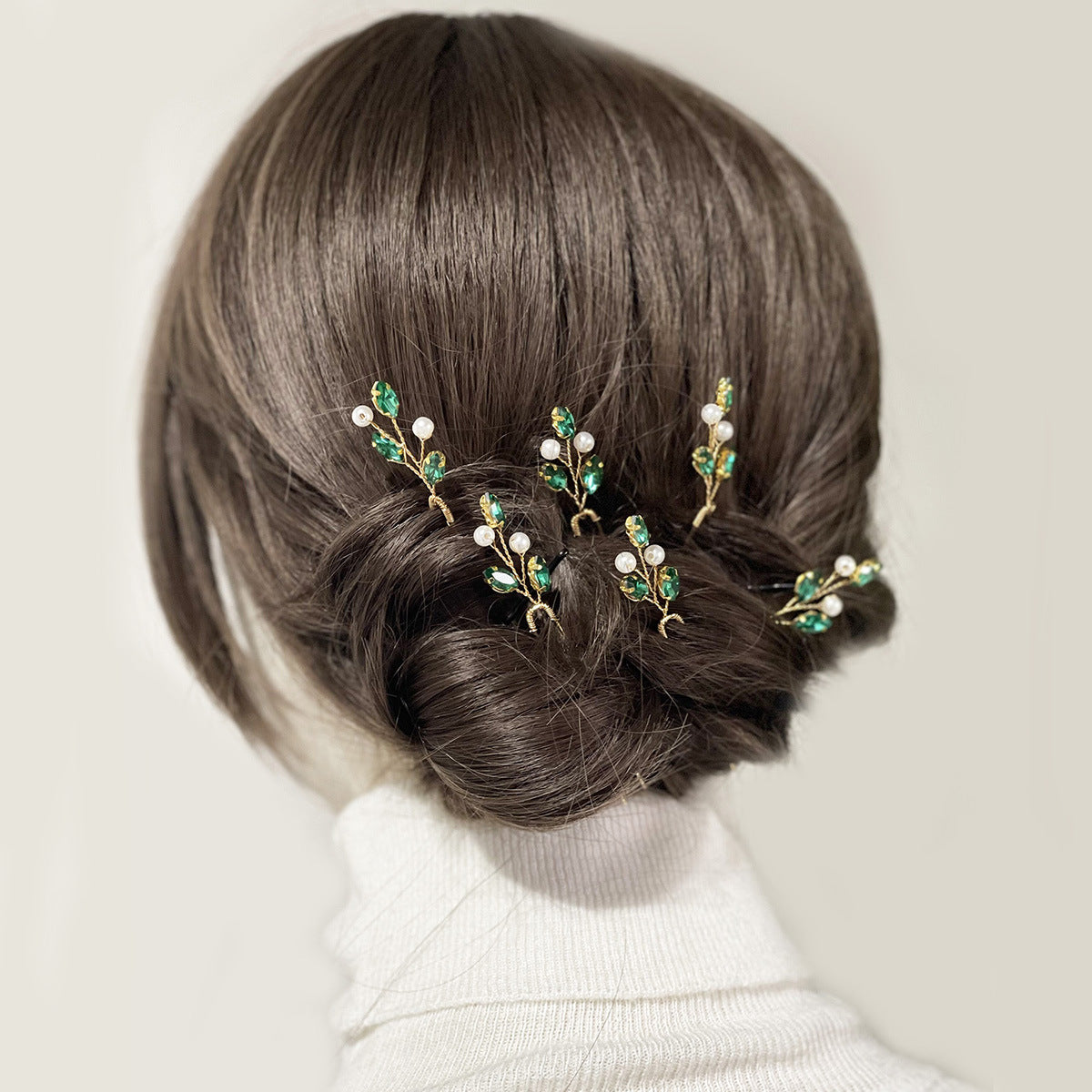 Emerald U Shaped Hair Pins Set of 6 Elegant Bridal Hairpiece