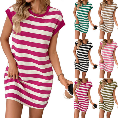 Women’s Striped Casual A-Line Dress with Pockets