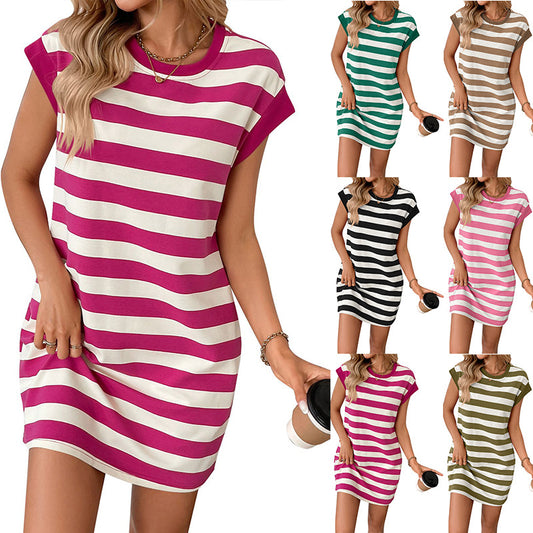 Women’s Striped Casual A-Line Dress with Pockets