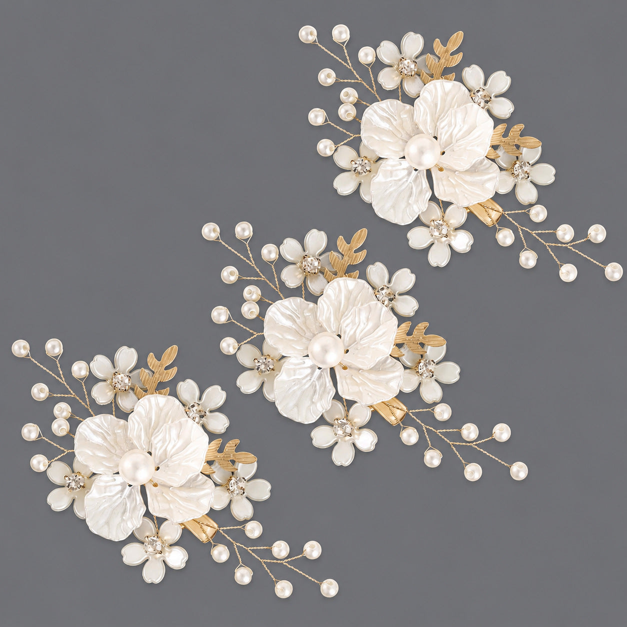 Elegant Floral Hair Clips with Pearl and Rhinestone Accents