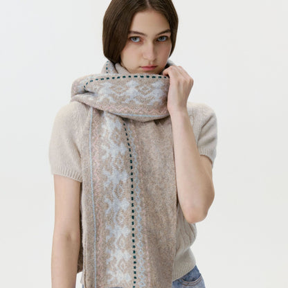 Designer Vintage Wool-Blend Fair Isle Knitted Scarf for Men and Women