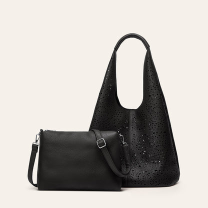 Trendy Cut-Out Laser Etched Tote Bag Stylish Large Capacity Shoulder Bag