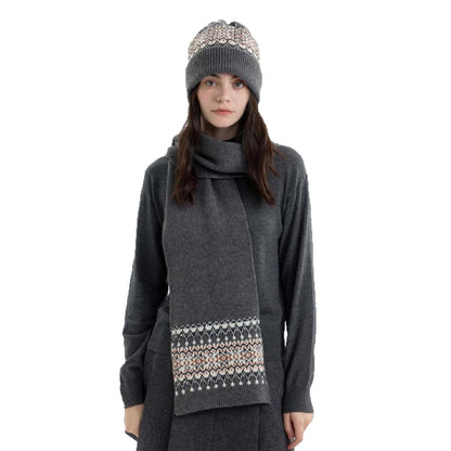 Classic Diamond Pattern Christmas Knitted Scarf and Hat Set for Winter