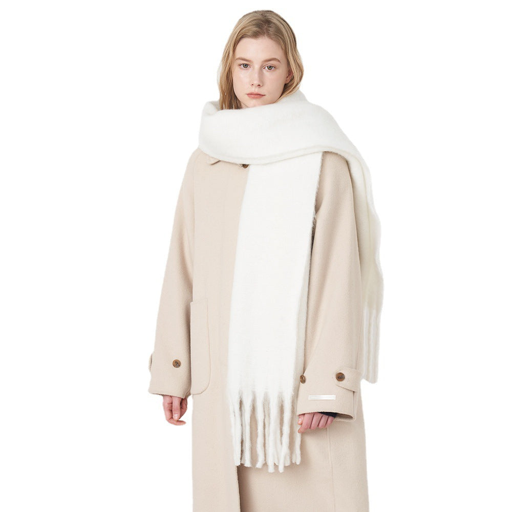 Chic Solid Color Faux Cashmere Scarf With Tassels for Women