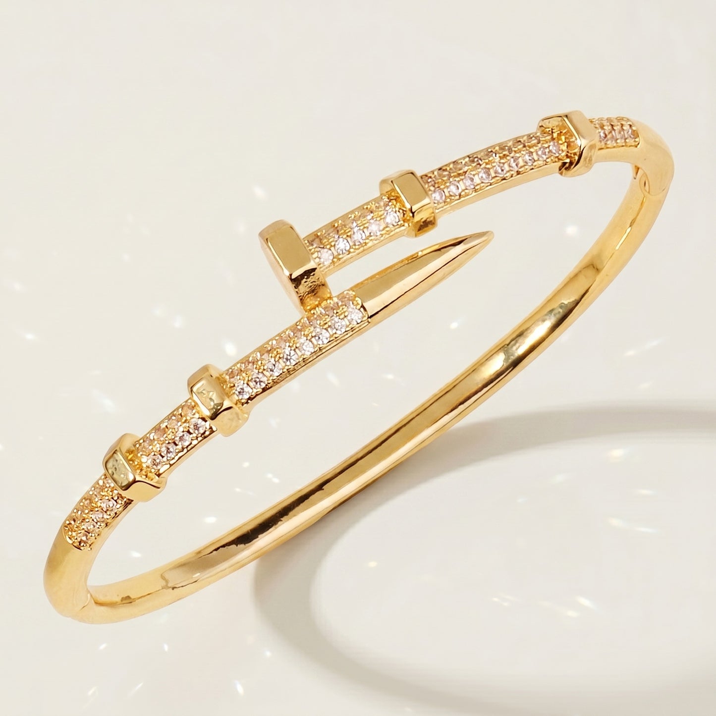 High-End Zirconia Stone Bangle with Nail Design for Weddings and Parties