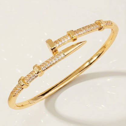 High-End Zirconia Stone Bangle with Nail Design for Weddings and Parties