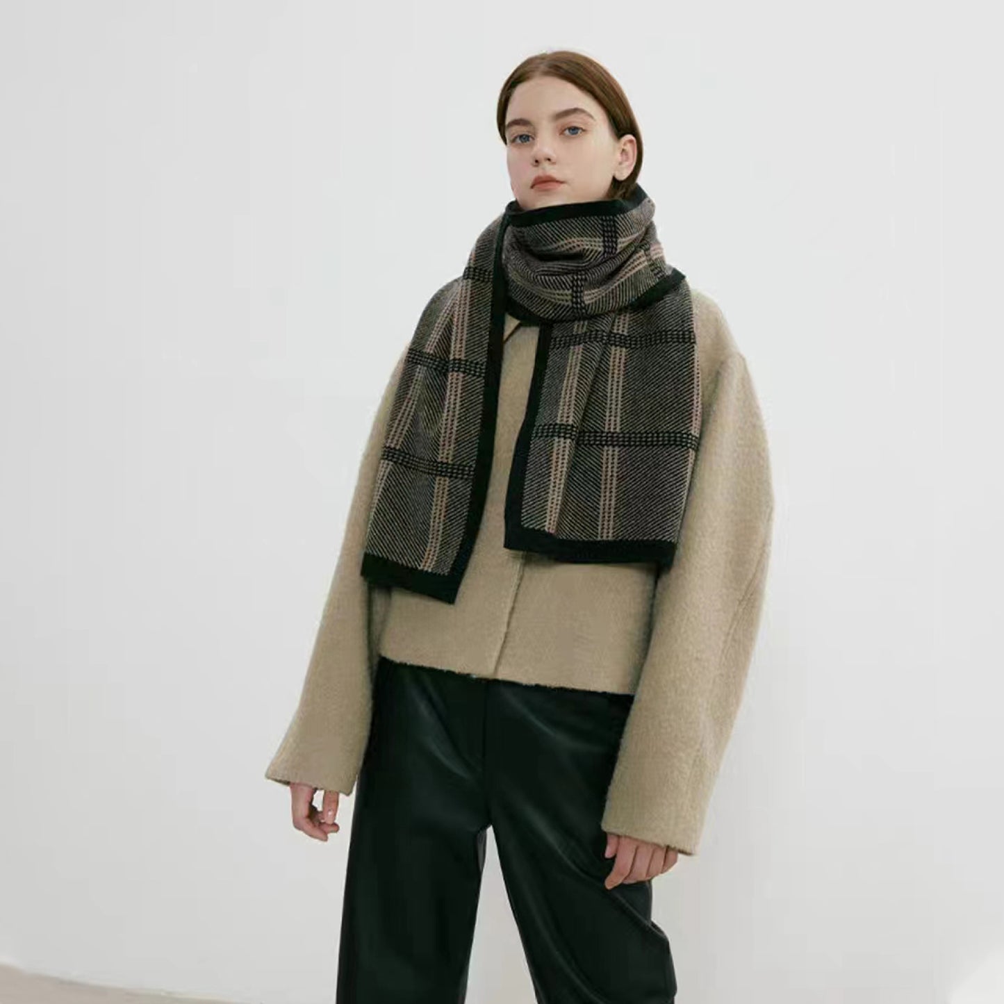 Vintage-Inspired Chunky Knit Plaid Scarf for Unisex