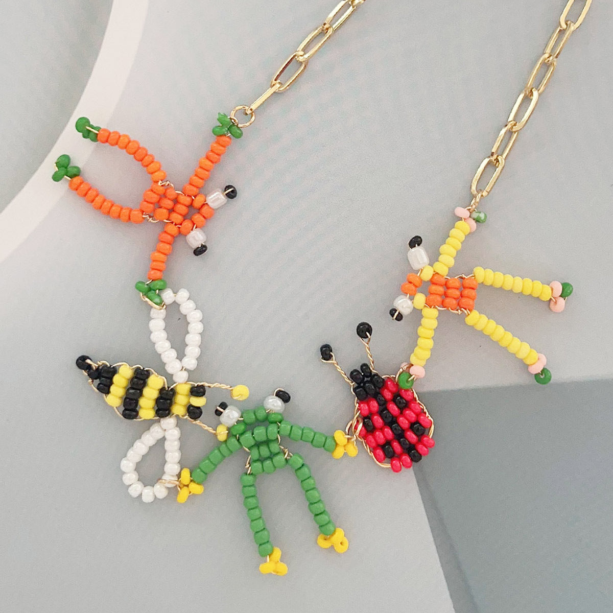 Necklace Handwoven Frog And Bee Pendant Chain Stylish