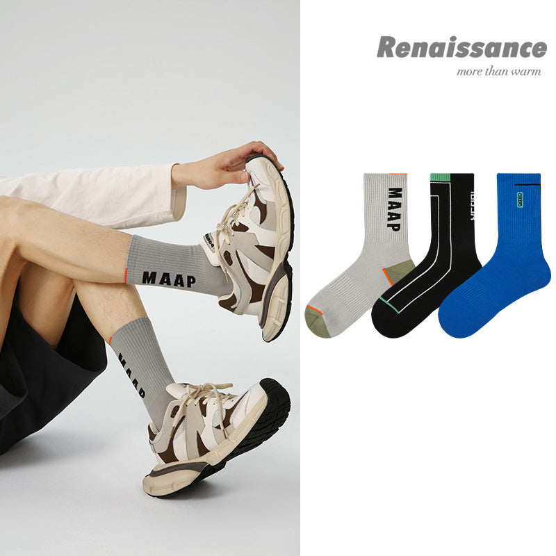 Men's Moisture Wicking Combed Cotton Letter Print Socks