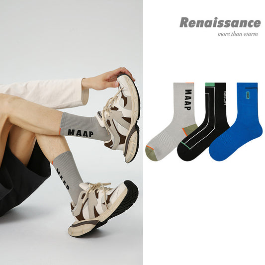 Men's Moisture Wicking Combed Cotton Letter Print Socks