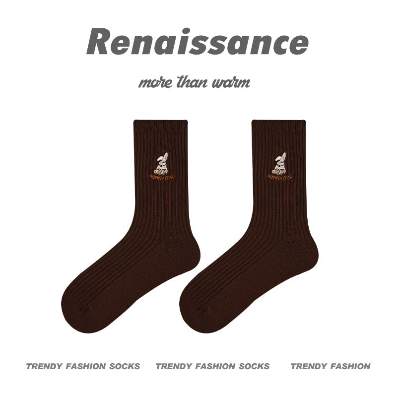 Mid Calf Panda Embroidered Combed Cotton Socks