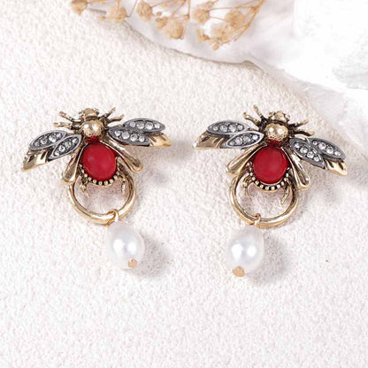 Earrings Bee Pearl Teardrop With Zircon Accents Elegant