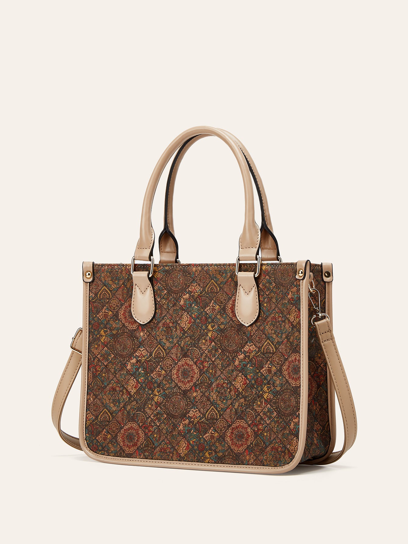 Retro Multicultural Cork Print Tote Bag Large Capacity Women's Handbag