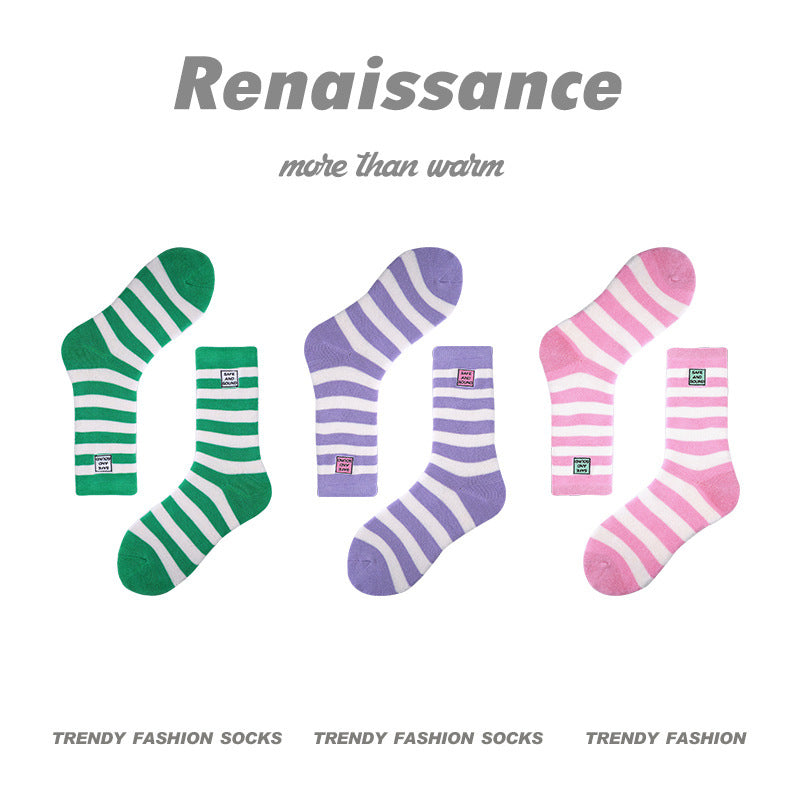 Mid Calf Vintage Gradient Cotton Socks