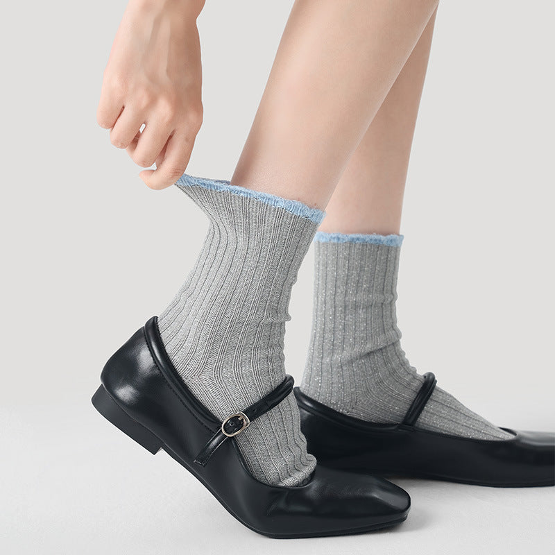 Socks Colorblock Combed Cotton Metallic Mid Calf Casual