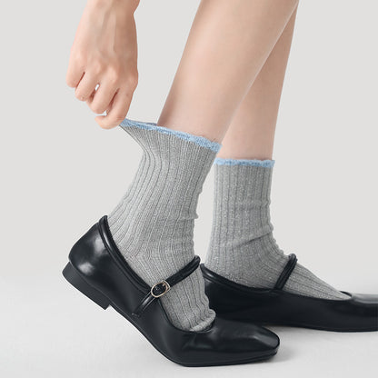Socks Colorblock Combed Cotton Metallic Mid Calf Casual