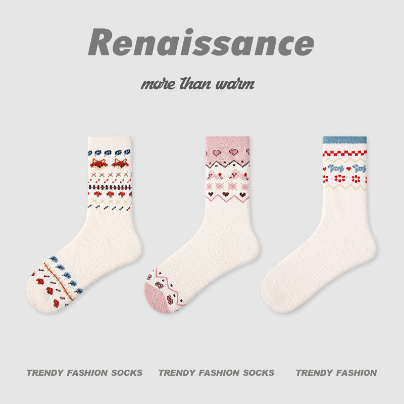 Mid Calf Polka Dot Coral Fleece Socks