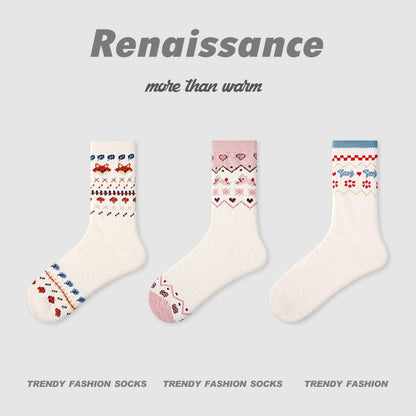 Mid Calf Polka Dot Coral Fleece Socks