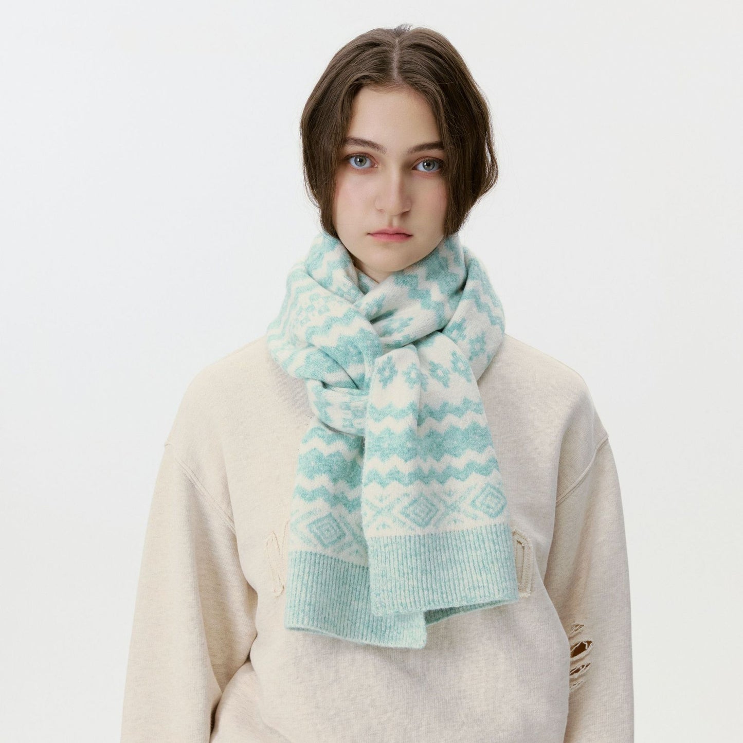 Geometric Knit Scarf Stylish Unisex Warm Neck Cover