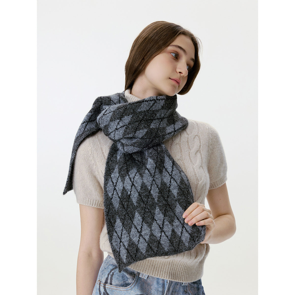Diamond Pattern Knit Scarf Warm Cozy Neck Gaiter for Men and Women