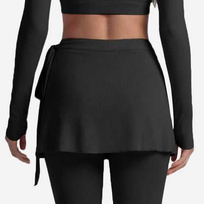 Long Sleeve Cross-Back Workout Skirt Set Women Ballet Style Yoga Outfit