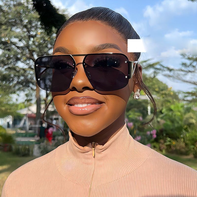 Stylish Metal Half-Rim Sunglasses Trendy Unisex UV400 Protection