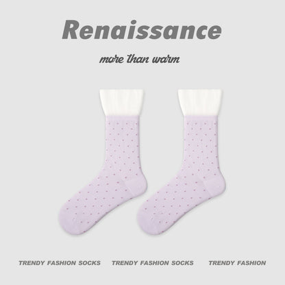 Renaissance Miu Style Polka Dot Cotton Mid Calf Socks
