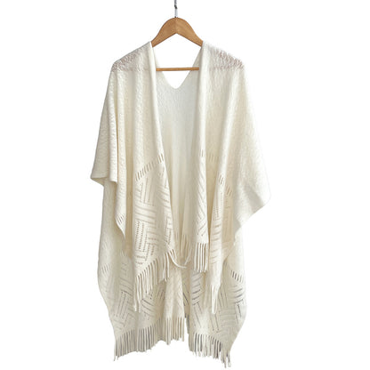 Trendy Ethnic Embroidered Fringe Cardigan Shawl