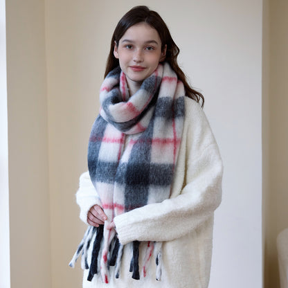 Thick Cozy Plaid Scarf with Fringes for Women