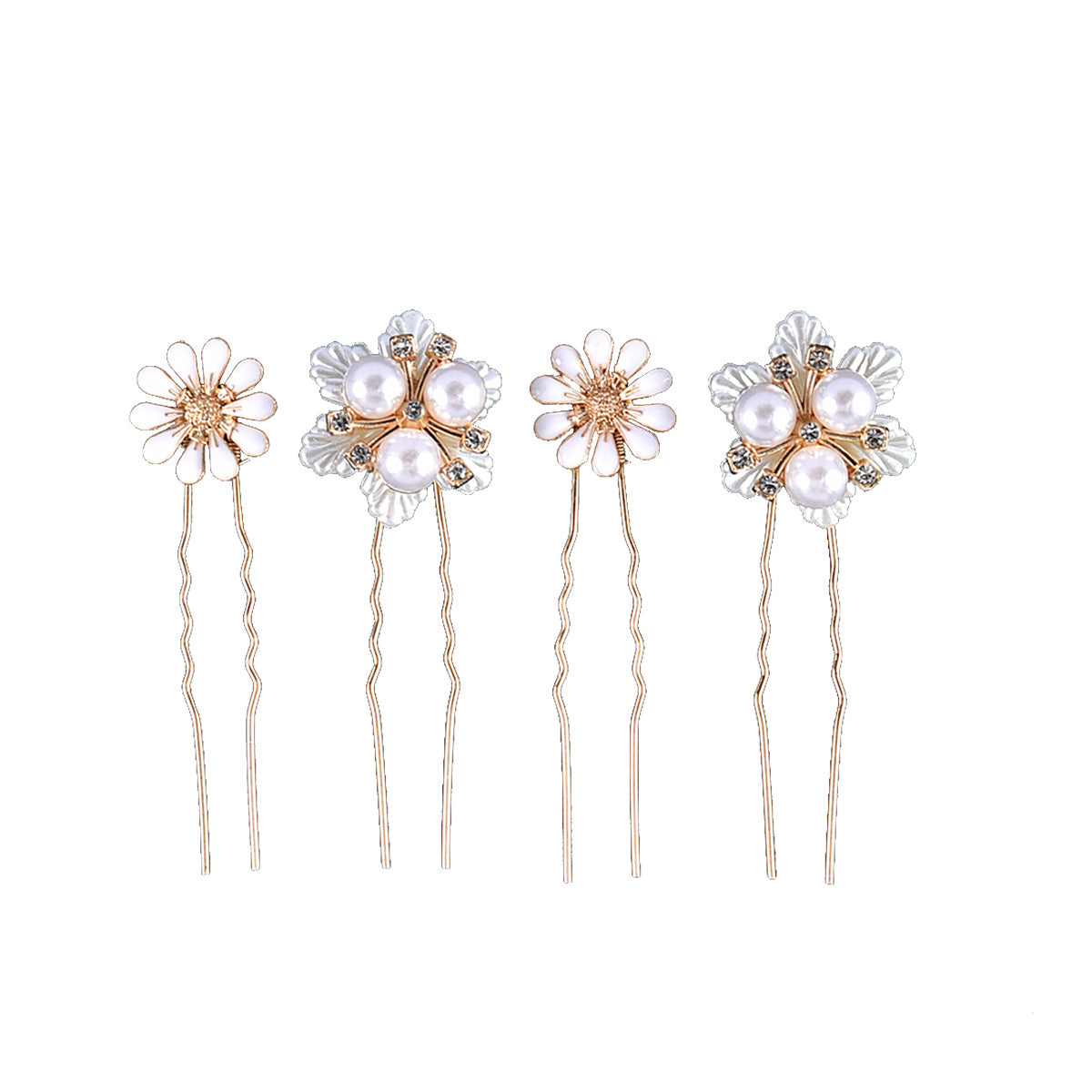 Handmade Pearl Daisy Hairpins U Shaped Hair Fork Bridal Hairpiece