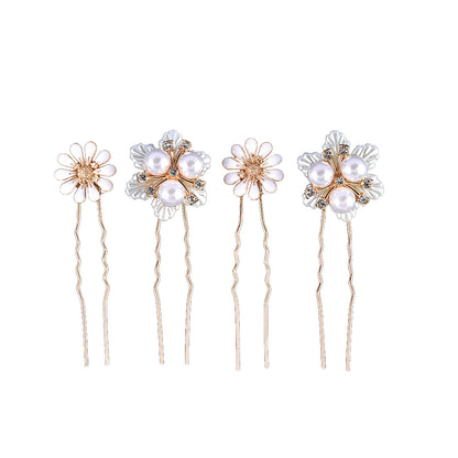 Handmade Pearl Daisy Hairpins U Shaped Hair Fork Bridal Hairpiece