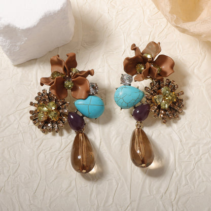 Resin Floral Drop Earrings Oversized Statement Chic
